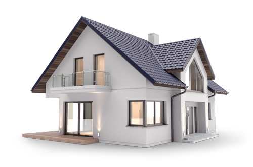 modern two story house white exterior gray roof